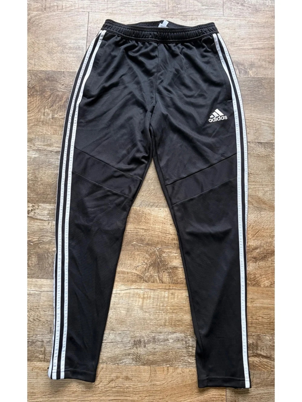 Adidas Men's Black Track Pants with White Stripes Size Medium